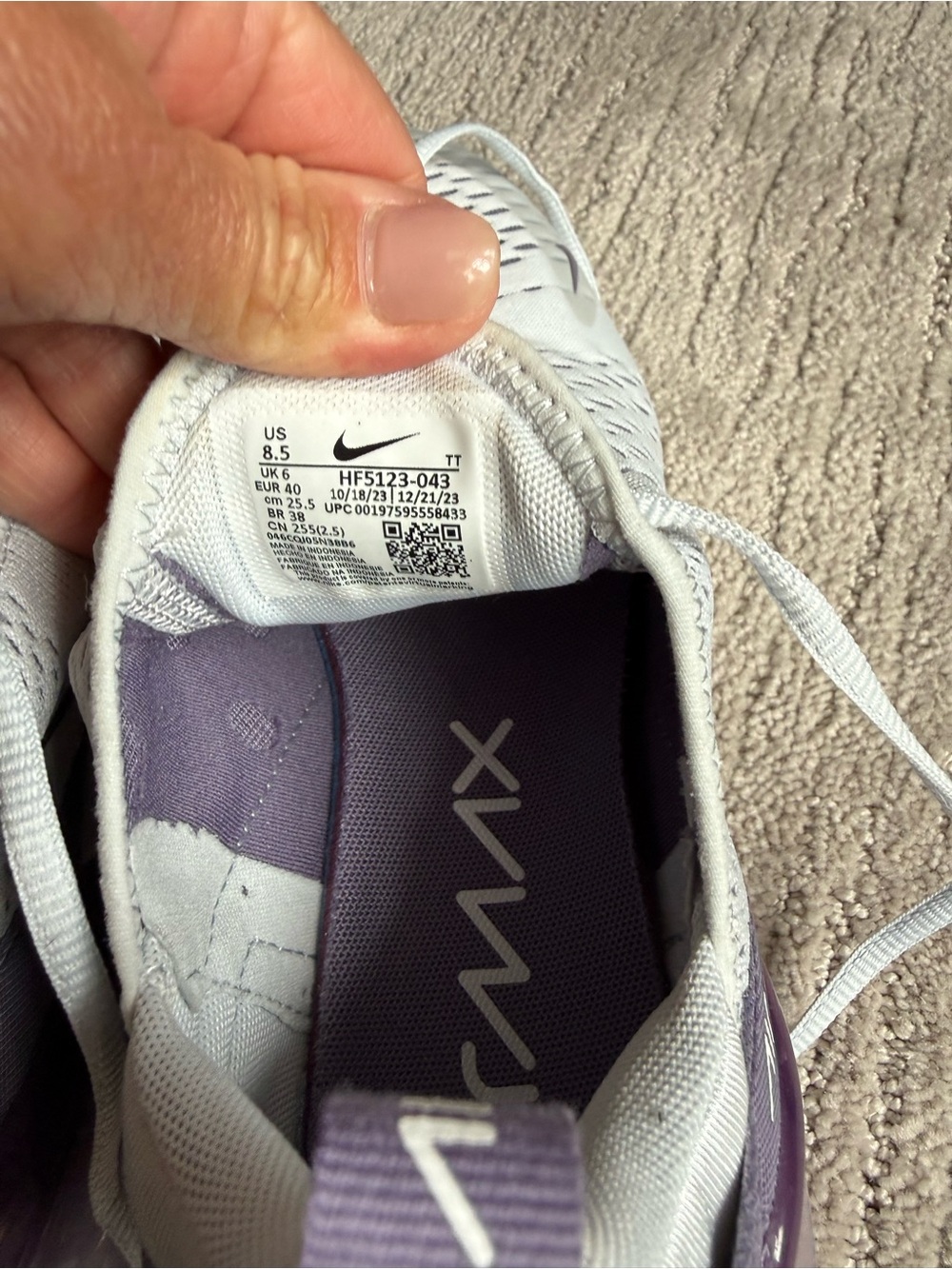 Nike Women’s Air Max 270 Sneakers - White & Purple - Picture 3 of 6